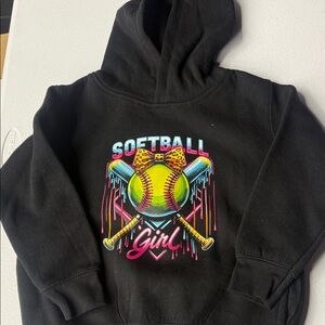 Rabbit Skins Black Hoodie with Neon Softball Graphic